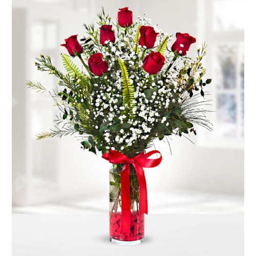 7 Red Roses in Vase